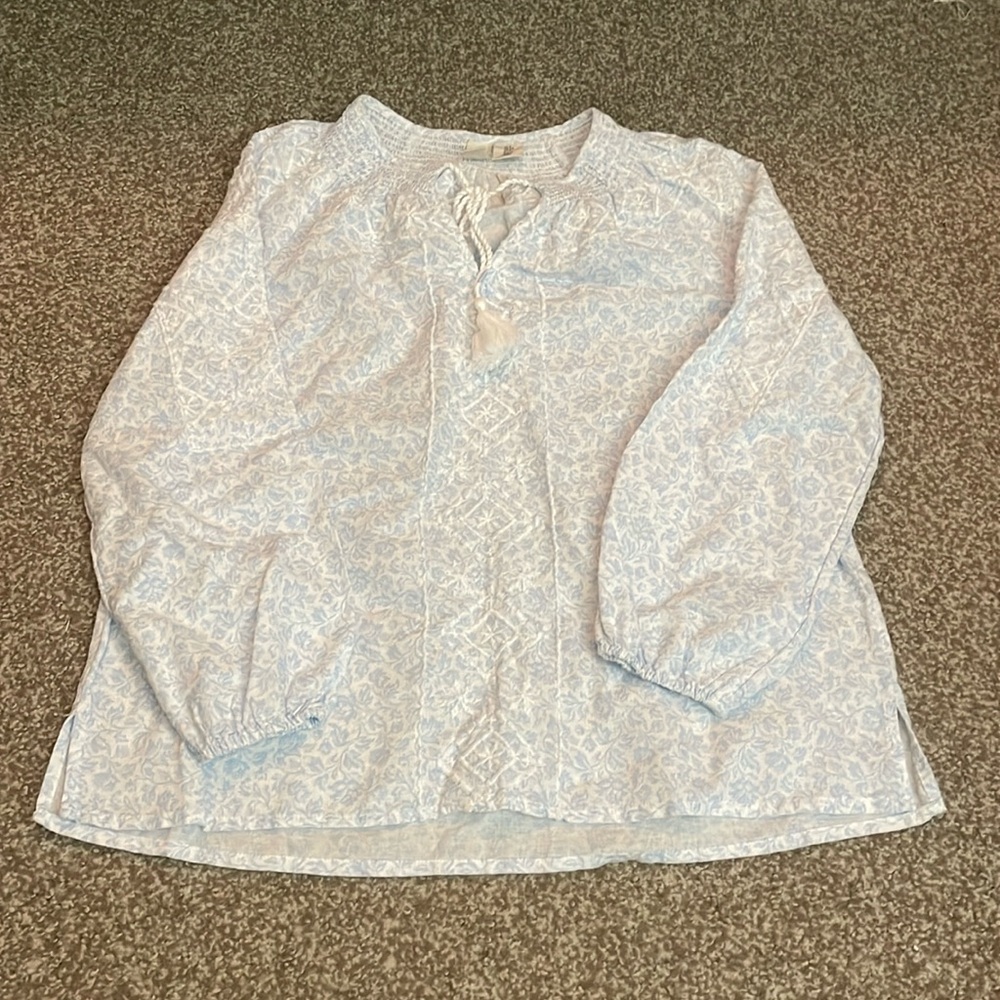 Joie Floral Linen Blend Long Sleeve Blouse